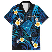 Tokelau Fakaofo Atoll Family Matching Off Shoulder Short Dress and Hawaiian Shirt Polynesian Tattoo Plumeria With Map LT14 Dad's Shirt - Short Sleeve Blue - Polynesian Pride