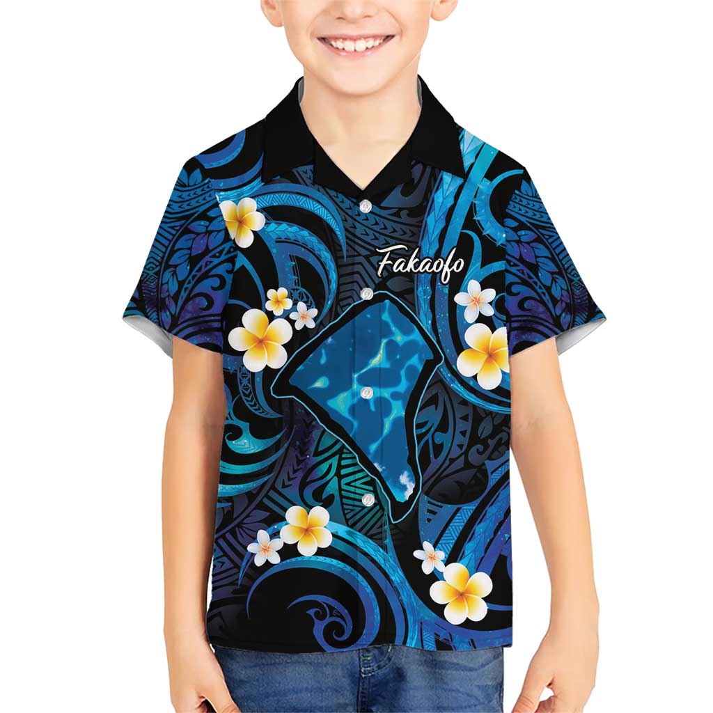 Tokelau Fakaofo Atoll Family Matching Short Sleeve Bodycon Dress and Hawaiian Shirt Polynesian Tattoo Plumeria With Map LT14 Son's Shirt Blue - Polynesian Pride