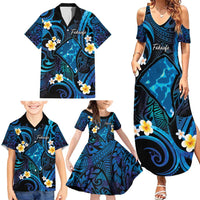 Tokelau Fakaofo Atoll Family Matching Summer Maxi Dress and Hawaiian Shirt Polynesian Tattoo Plumeria With Map LT14 - Polynesian Pride