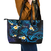 Tokelau Fakaofo Atoll Leather Tote Bag Polynesian Tattoo Plumeria With Map LT14 - Polynesian Pride