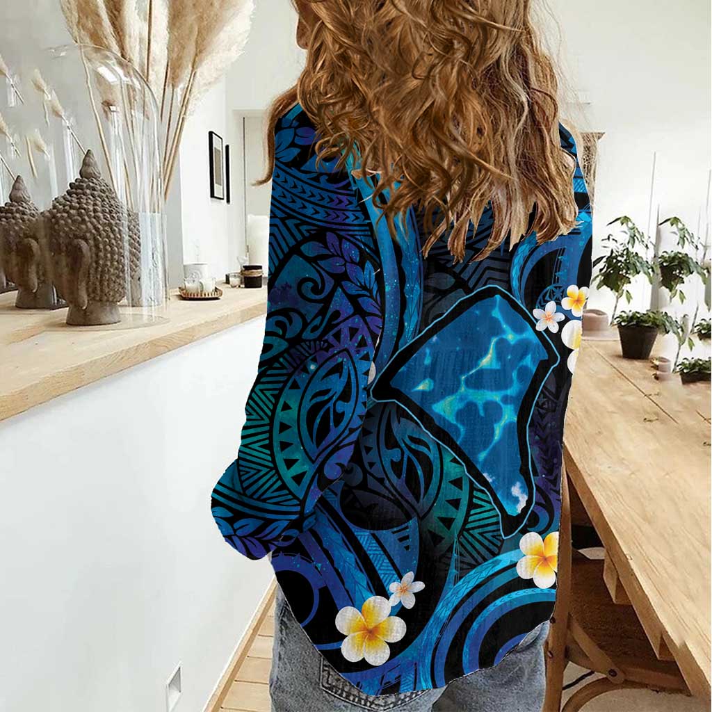 Tokelau Fakaofo Atoll Women Casual Shirt Polynesian Tattoo Plumeria With Map LT14 - Polynesian Pride
