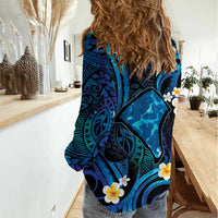 Tokelau Fakaofo Atoll Women Casual Shirt Polynesian Tattoo Plumeria With Map LT14 - Polynesian Pride