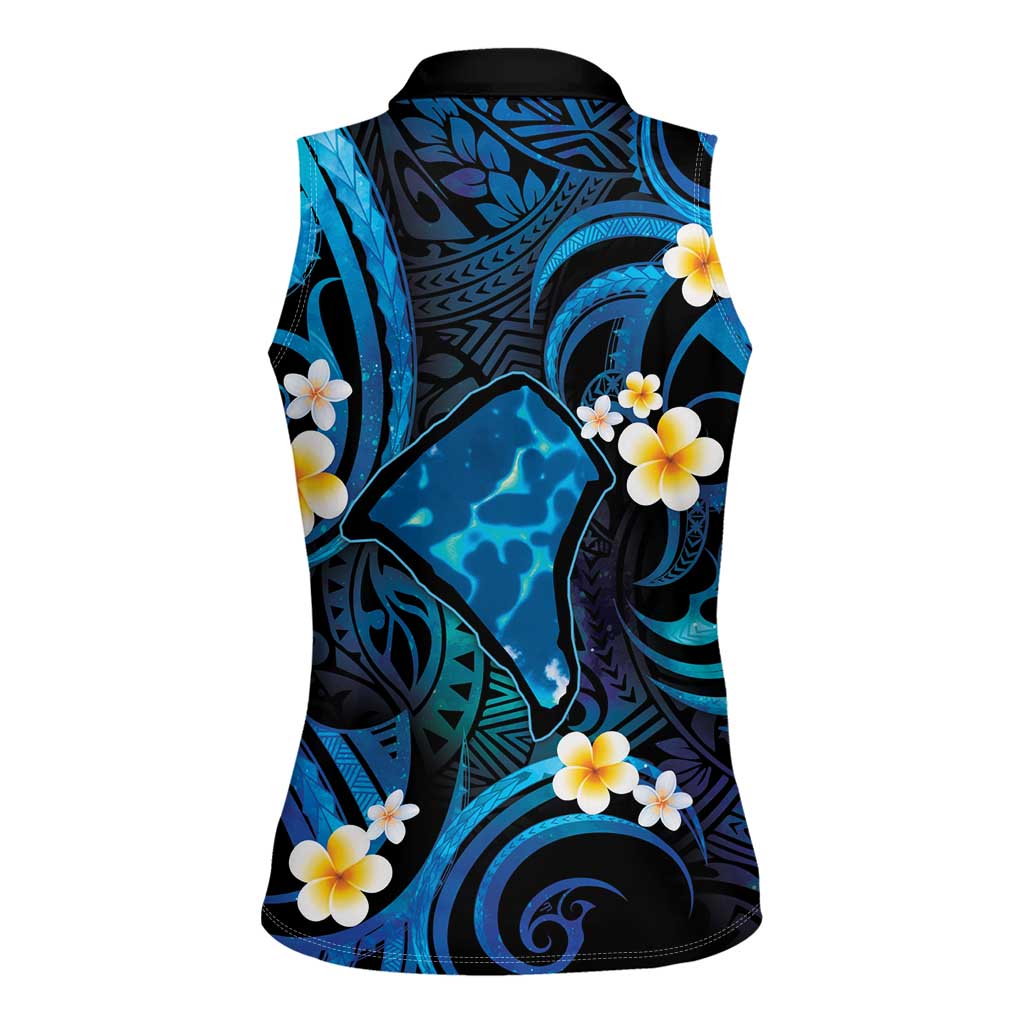 Tokelau Fakaofo Atoll Women Sleeveless Polo Shirt Polynesian Tattoo Plumeria With Map