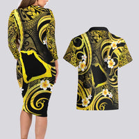 Tokelau Atafu Atoll Couples Matching Long Sleeve Bodycon Dress and Hawaiian Shirt Polynesian Tattoo Plumeria With Map LT14 - Polynesian Pride