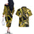 Tokelau Atafu Atoll Couples Matching Off The Shoulder Long Sleeve Dress and Hawaiian Shirt Polynesian Tattoo Plumeria With Map