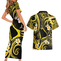 Tokelau Atafu Atoll Couples Matching Short Sleeve Bodycon Dress and Hawaiian Shirt Polynesian Tattoo Plumeria With Map LT14 - Polynesian Pride