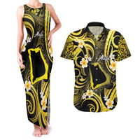 Tokelau Atafu Atoll Couples Matching Tank Maxi Dress and Hawaiian Shirt Polynesian Tattoo Plumeria With Map LT14 Gold - Polynesian Pride