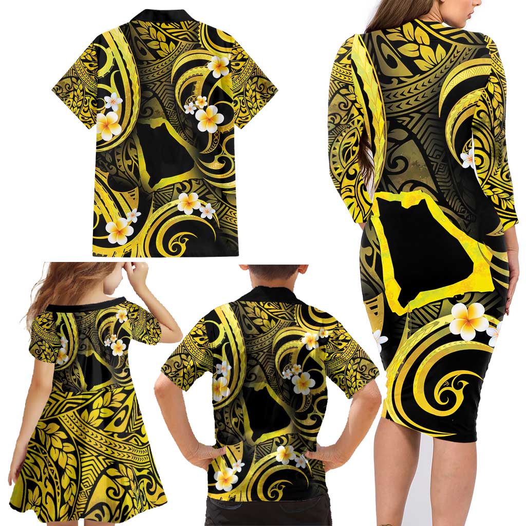 Tokelau Atafu Atoll Family Matching Long Sleeve Bodycon Dress and Hawaiian Shirt Polynesian Tattoo Plumeria With Map LT14 - Polynesian Pride