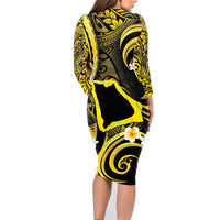 Tokelau Atafu Atoll Family Matching Long Sleeve Bodycon Dress and Hawaiian Shirt Polynesian Tattoo Plumeria With Map LT14 - Polynesian Pride