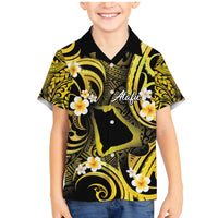 Tokelau Atafu Atoll Family Matching Mermaid Dress and Hawaiian Shirt Polynesian Tattoo Plumeria With Map LT14 Son's Shirt Gold - Polynesian Pride