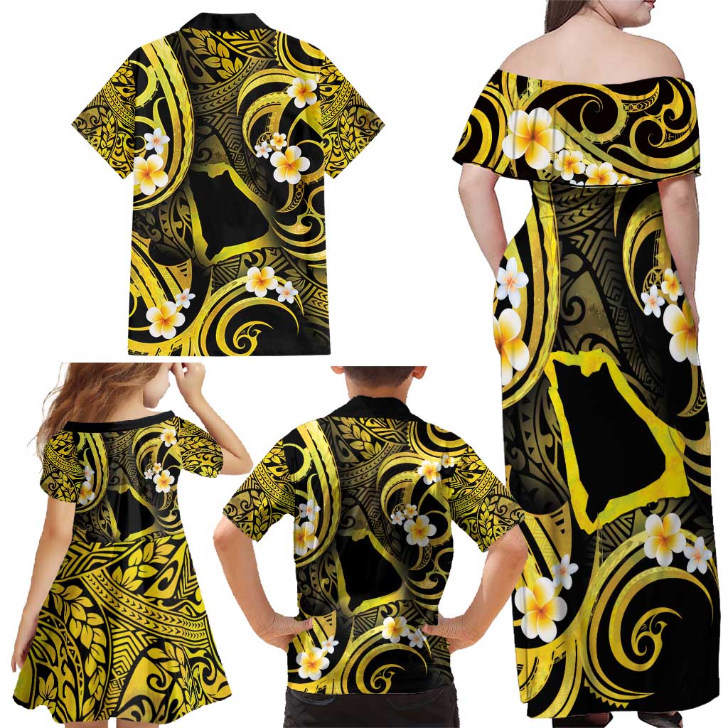 Tokelau Atafu Atoll Family Matching Off Shoulder Maxi Dress and Hawaiian Shirt Polynesian Tattoo Plumeria With Map LT14 - Polynesian Pride
