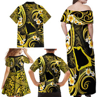 Tokelau Atafu Atoll Family Matching Off Shoulder Maxi Dress and Hawaiian Shirt Polynesian Tattoo Plumeria With Map LT14 - Polynesian Pride