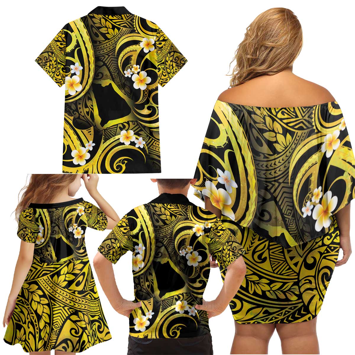 Tokelau Atafu Atoll Family Matching Off Shoulder Short Dress and Hawaiian Shirt Polynesian Tattoo Plumeria With Map LT14 - Polynesian Pride