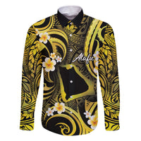 Tokelau Atafu Atoll Family Matching Off Shoulder Short Dress and Hawaiian Shirt Polynesian Tattoo Plumeria With Map LT14 Dad's Shirt - Long Sleeve Gold - Polynesian Pride