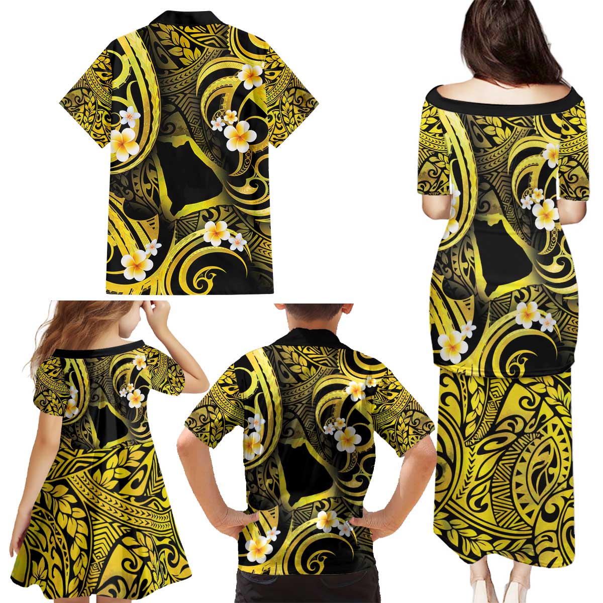 Tokelau Atafu Atoll Family Matching Puletasi and Hawaiian Shirt Polynesian Tattoo Plumeria With Map LT14 - Polynesian Pride