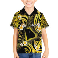Tokelau Atafu Atoll Family Matching Puletasi and Hawaiian Shirt Polynesian Tattoo Plumeria With Map LT14 Son's Shirt Gold - Polynesian Pride