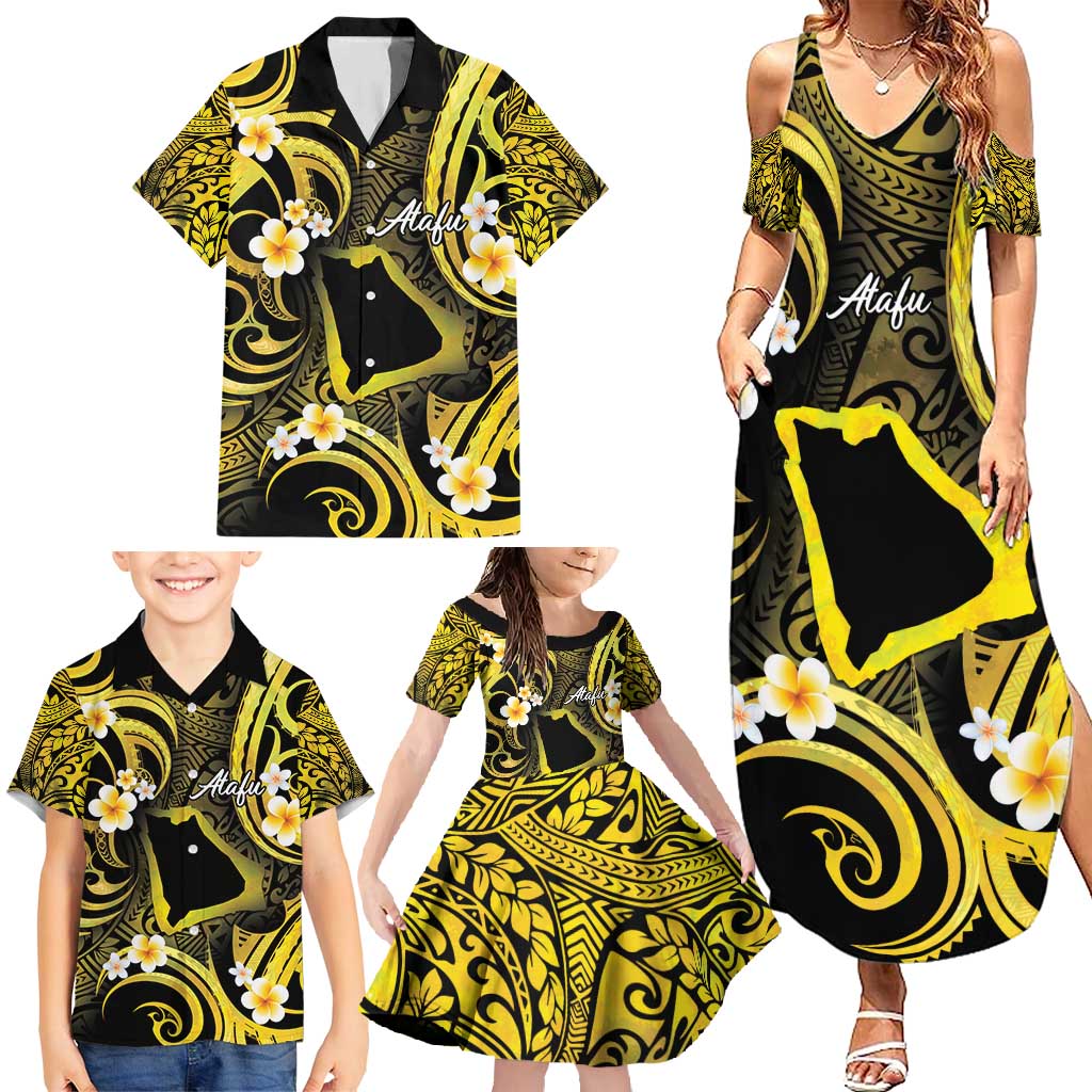 Tokelau Atafu Atoll Family Matching Summer Maxi Dress and Hawaiian Shirt Polynesian Tattoo Plumeria With Map LT14 - Polynesian Pride