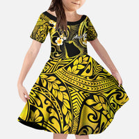 Tokelau Atafu Atoll Kid Short Sleeve Dress Polynesian Tattoo Plumeria With Map