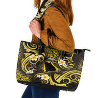 Tokelau Atafu Atoll Leather Tote Bag Polynesian Tattoo Plumeria With Map LT14 Gold - Polynesian Pride