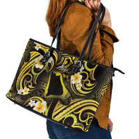 Tokelau Atafu Atoll Leather Tote Bag Polynesian Tattoo Plumeria With Map LT14 - Polynesian Pride