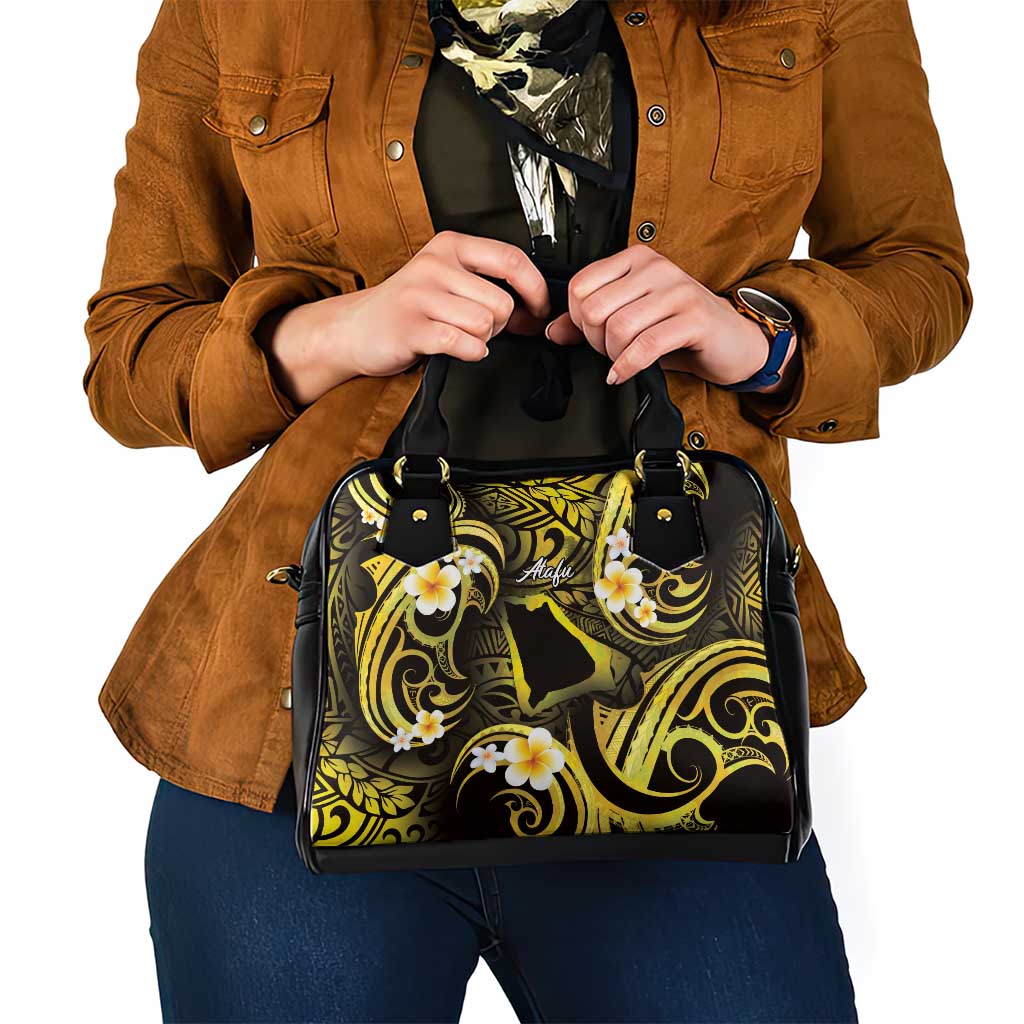 Tokelau Atafu Atoll Shoulder Handbag Polynesian Tattoo Plumeria With Map