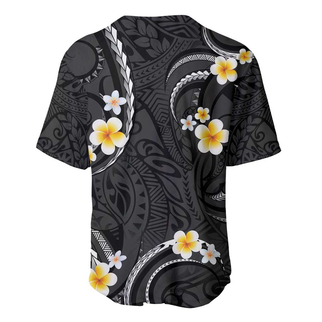 Black And Gray Baseball Jersey Curves Polynesian Tattoo Mix Plumeria Flowers LT14 - Polynesian Pride