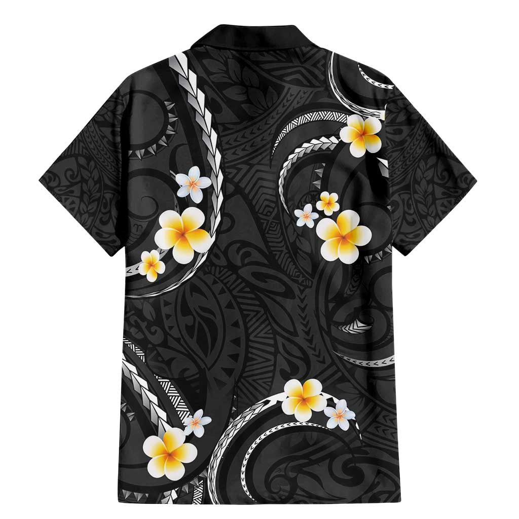 Black And Gray Family Matching Mermaid Dress and Hawaiian Shirt Curves Polynesian Tattoo Mix Plumeria Flowers LT14 - Polynesian Pride