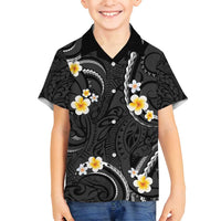 Black And Gray Family Matching Off Shoulder Maxi Dress and Hawaiian Shirt Curves Polynesian Tattoo Mix Plumeria Flowers LT14 Son's Shirt Gray - Polynesian Pride