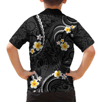 Black And Gray Family Matching Off Shoulder Short Dress and Hawaiian Shirt Curves Polynesian Tattoo Mix Plumeria Flowers LT14 - Polynesian Pride