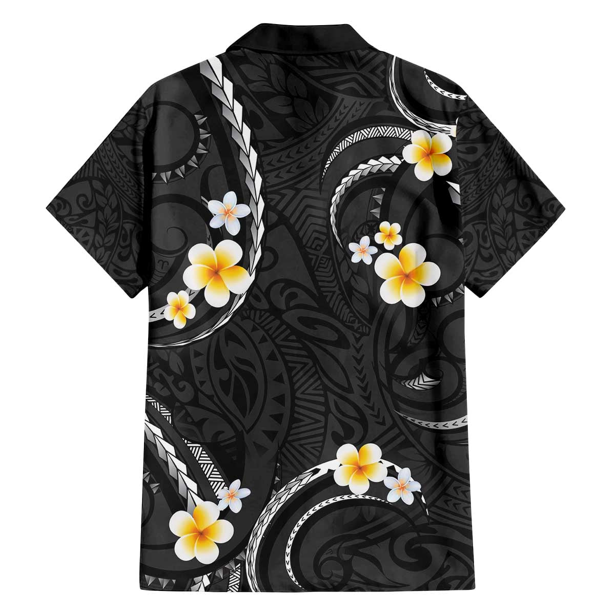 Black And Gray Family Matching Off Shoulder Short Dress and Hawaiian Shirt Curves Polynesian Tattoo Mix Plumeria Flowers LT14 - Polynesian Pride