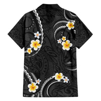 Black And Gray Family Matching Off Shoulder Short Dress and Hawaiian Shirt Curves Polynesian Tattoo Mix Plumeria Flowers LT14 - Polynesian Pride