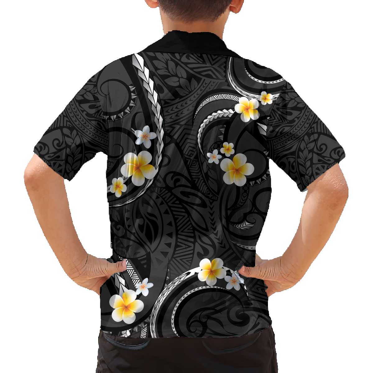 Black And Gray Family Matching Puletasi and Hawaiian Shirt Curves Polynesian Tattoo Mix Plumeria Flowers LT14 - Polynesian Pride