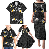 Black And Gray Family Matching Puletasi and Hawaiian Shirt Curves Polynesian Tattoo Mix Plumeria Flowers LT14 - Polynesian Pride