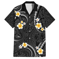 Black And Gray Family Matching Puletasi and Hawaiian Shirt Curves Polynesian Tattoo Mix Plumeria Flowers LT14 Dad's Shirt - Short Sleeve Gray - Polynesian Pride