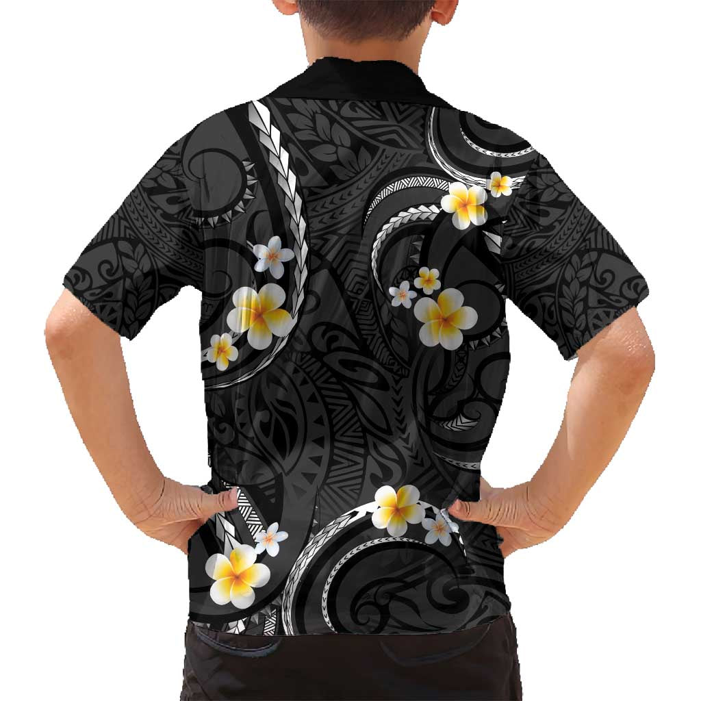 Black And Gray Family Matching Summer Maxi Dress and Hawaiian Shirt Curves Polynesian Tattoo Mix Plumeria Flowers LT14 - Polynesian Pride