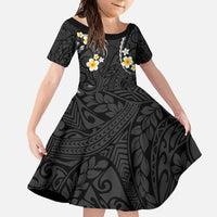 Black And Gray Family Matching Tank Maxi Dress and Hawaiian Shirt Curves Polynesian Tattoo Mix Plumeria Flowers LT14 Daughter's Dress Gray - Polynesian Pride