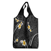 Black And Gray Grocery Bag Curves Polynesian Tattoo Mix Plumeria Flowers LT14 - Polynesian Pride