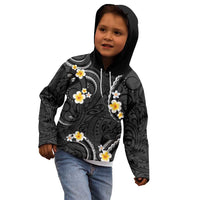 Black And Gray Kid Hoodie Curves Polynesian Tattoo Mix Plumeria Flowers LT14 - Polynesian Pride