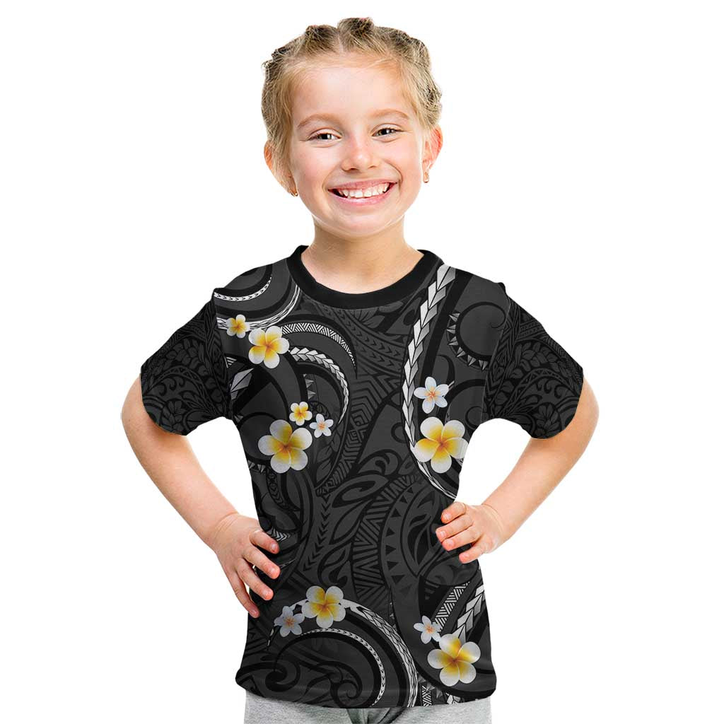 Black And Gray Kid T Shirt Curves Polynesian Tattoo Mix Plumeria Flowers