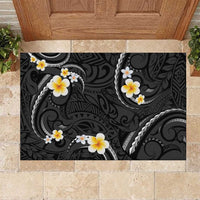 Black And Gray Rubber Doormat Curves Polynesian Tattoo Mix Plumeria Flowers