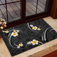 Black And Gray Rubber Doormat Curves Polynesian Tattoo Mix Plumeria Flowers