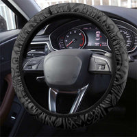 Black And Gray Steering Wheel Cover Curves Polynesian Tattoo Mix Plumeria Flowers