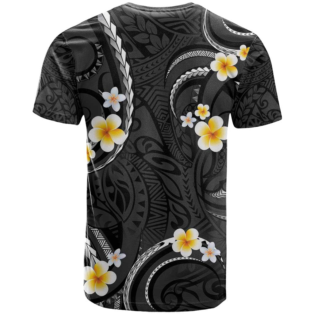 Black And Gray T Shirt Curves Polynesian Tattoo Mix Plumeria Flowers
