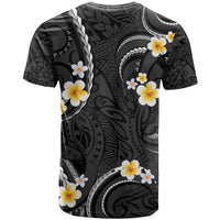 Black And Gray T Shirt Curves Polynesian Tattoo Mix Plumeria Flowers