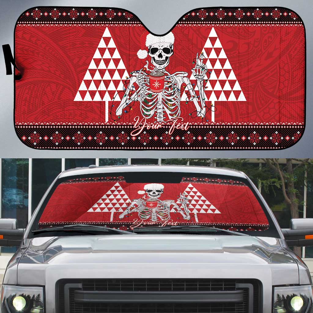 Personalized Hawaii Skull Christmas Auto Sun Shade Mele Kalikimaka Hawaiian Kakau LT14 Red - Polynesian Pride