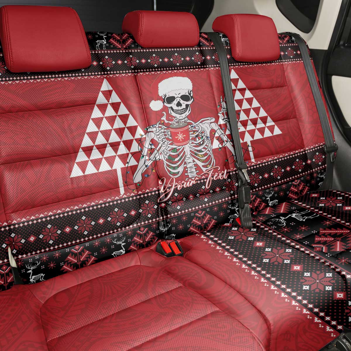 Personalized Hawaii Skull Christmas Back Car Seat Cover Mele Kalikimaka Hawaiian Kakau LT14 - Polynesian Pride