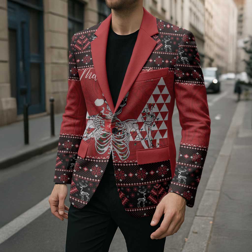 Personalized Hawaii Skull Christmas Blazer Mele Kalikimaka Hawaiian Kakau - Polynesian Pride