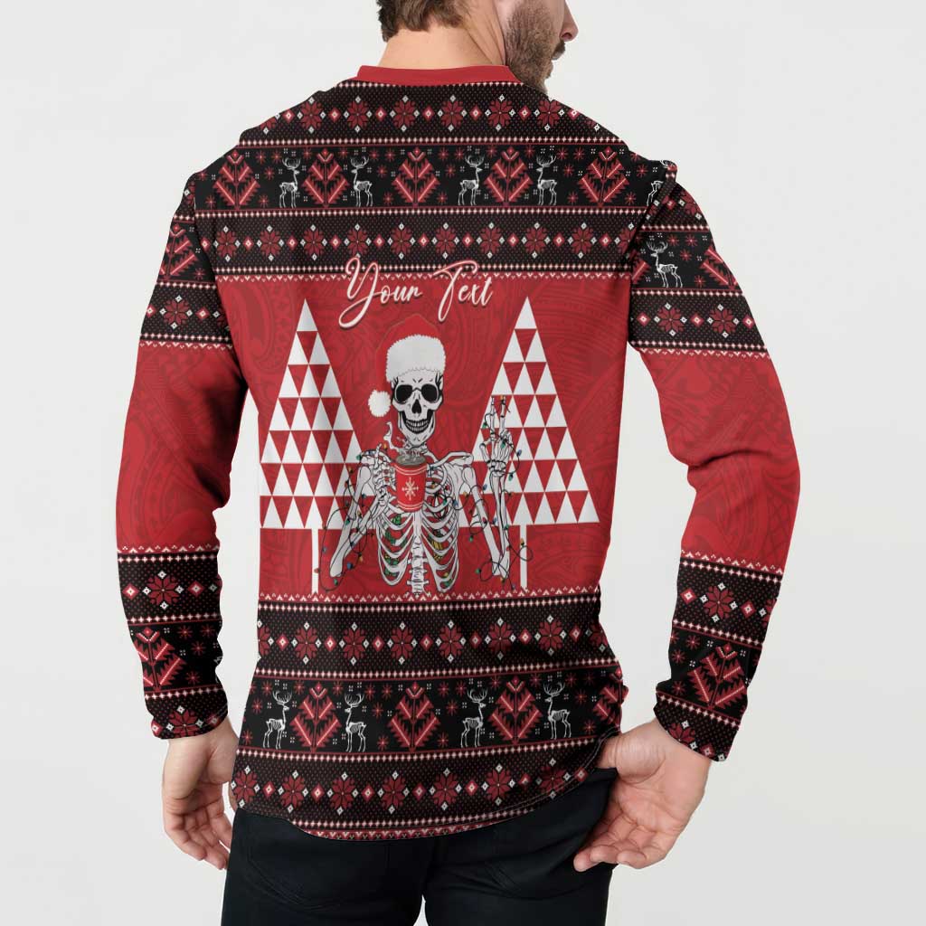 Personalized Hawaii Skull Christmas Button Sweatshirt Mele Kalikimaka Hawaiian Kakau - Polynesian Pride