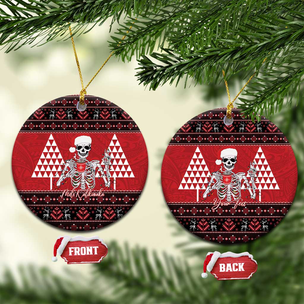 Personalized Hawaii Skull Christmas Ceramic Ornament Mele Kalikimaka Hawaiian Kakau - Polynesian Pride