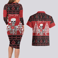 Personalized Hawaii Skull Christmas Couples Matching Long Sleeve Bodycon Dress and Hawaiian Shirt Mele Kalikimaka Hawaiian Kakau LT14 - Polynesian Pride